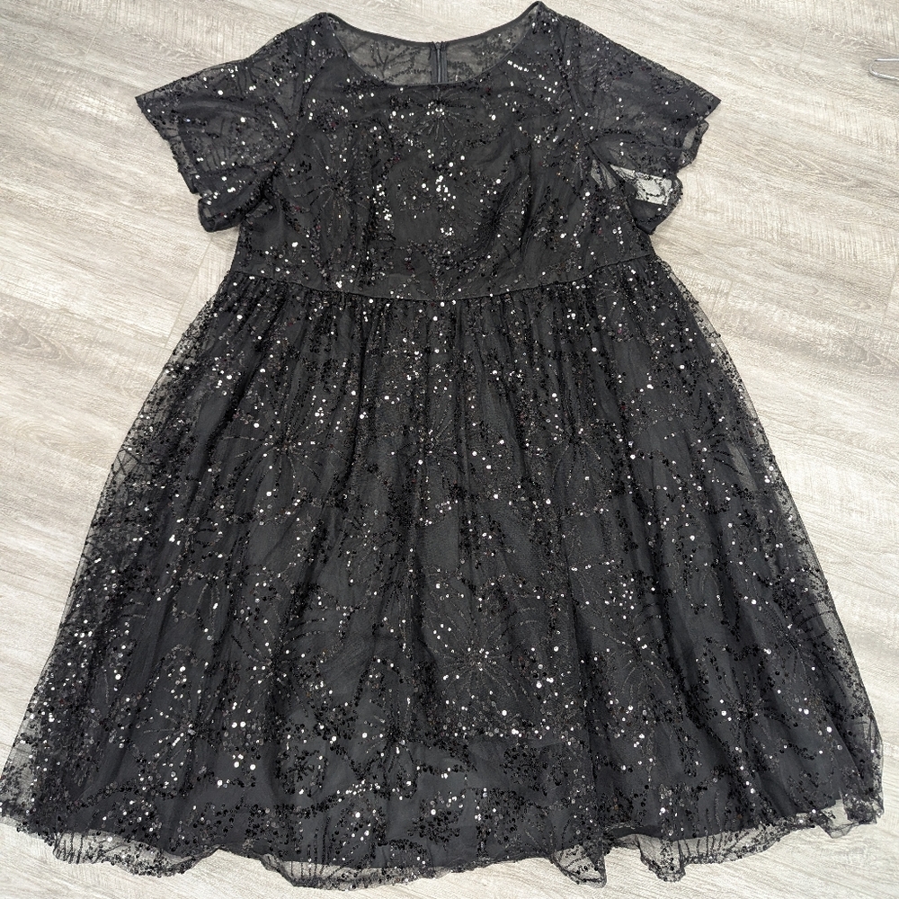 Black Sequin Mesh Dress Plus Size 26